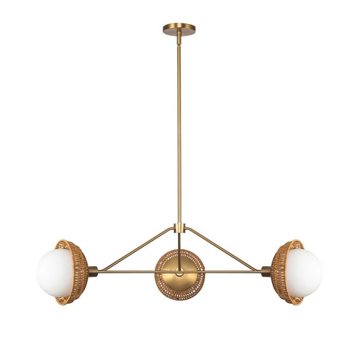 Alora Mood Perth 3-Light Brushed Gold Rattan & Opal Glass Globe Chandelier
