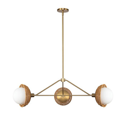 Alora Mood Perth 3-Light Brushed Gold Rattan & Opal Glass Globe Chandelier