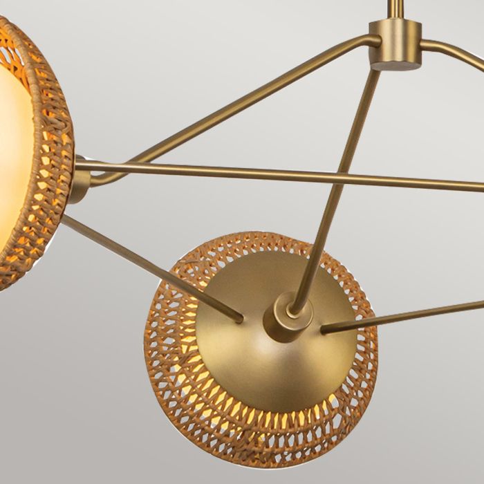 Alora Mood Perth 3-Light Brushed Gold Rattan & Opal Glass Globe Chandelier