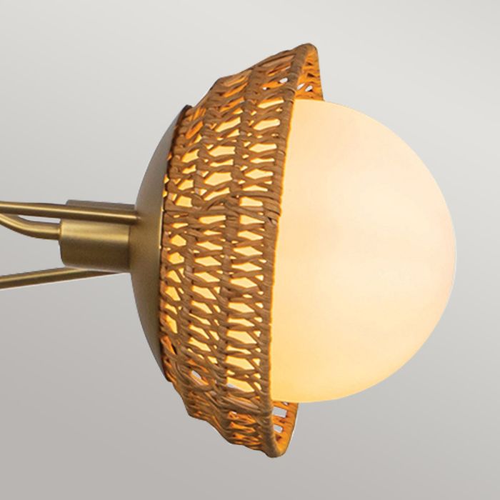 Alora Mood Perth 3-Light Brushed Gold Rattan & Opal Glass Globe Chandelier