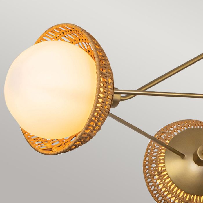 Alora Mood Perth 3-Light Brushed Gold Rattan & Opal Glass Globe Chandelier
