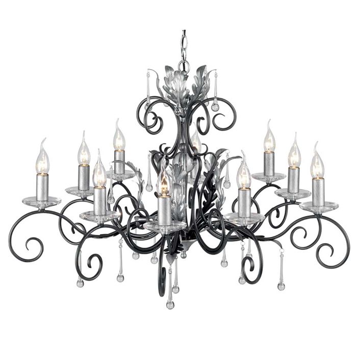 Elstead Lighting Amarilli 10-Light Black with Silver Patina Candle Chandelier