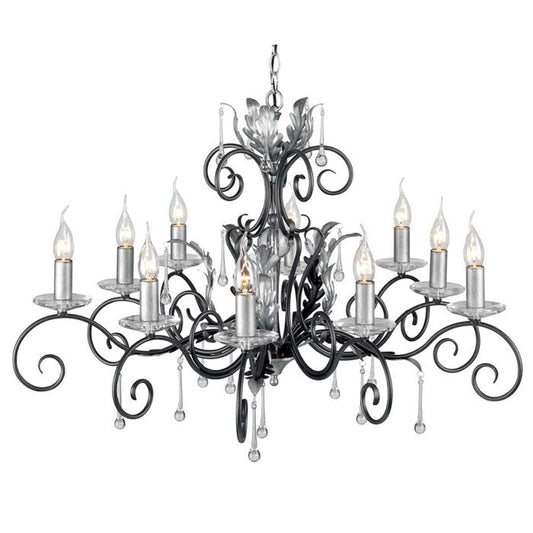 Elstead Lighting Amarilli 10-Light Black with Silver Patina Candle Chandelier