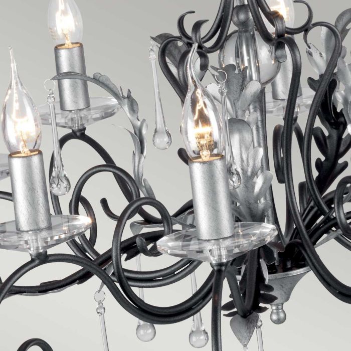 Elstead Lighting Amarilli 10-Light Black with Silver Patina Candle Chandelier