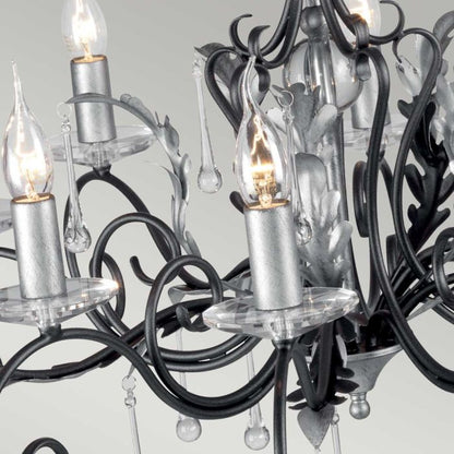 Elstead Lighting Amarilli 10-Light Black with Silver Patina Candle Chandelier