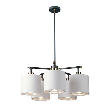 Elstead Lighting Balance 5-Light Black & Polished Nickel Drum Chandelier with White Shades