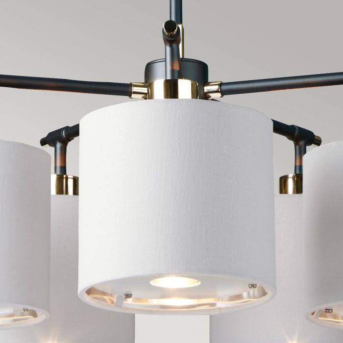 Elstead Lighting Balance 5-Light Black & Polished Nickel Drum Chandelier with White Shades