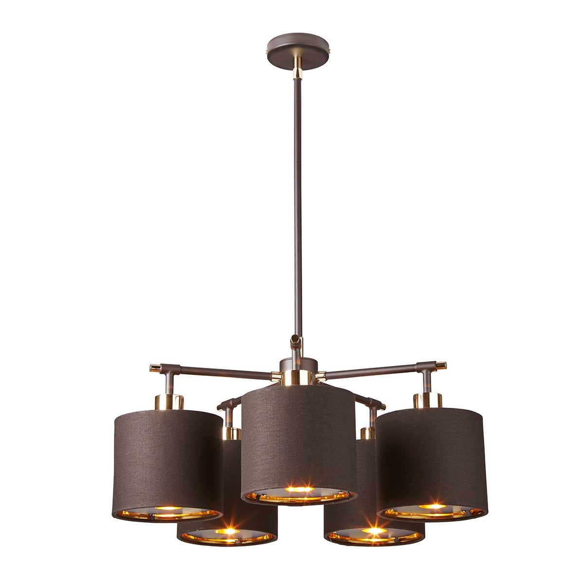 Elstead Lighting Balance 5-Light Brown & Polished Brass Drum Chandelier with Brown Shades