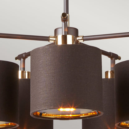 Elstead Lighting Balance 5-Light Brown & Polished Brass Drum Chandelier with Brown Shades