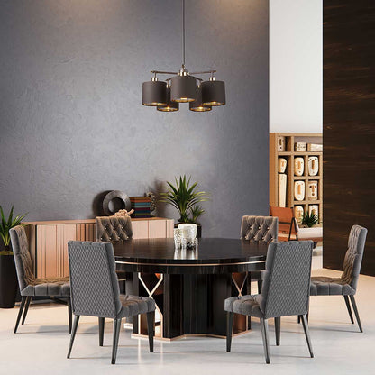 Elstead Lighting Balance 5-Light Brown & Polished Brass Drum Chandelier with Brown Shades