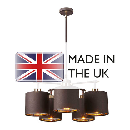 Elstead Lighting Balance 5-Light Brown & Polished Brass Drum Chandelier with Brown Shades