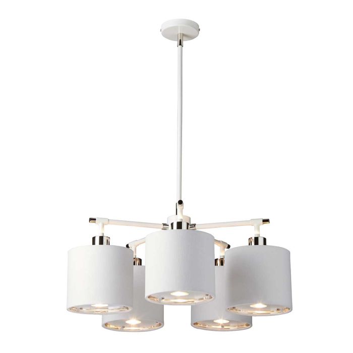 Elstead Lighting Balance 5-Light White & Polished Nickel Drum Chandelier with White Shades