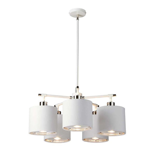 Elstead Lighting Balance 5-Light White & Polished Nickel Drum Chandelier with White Shades