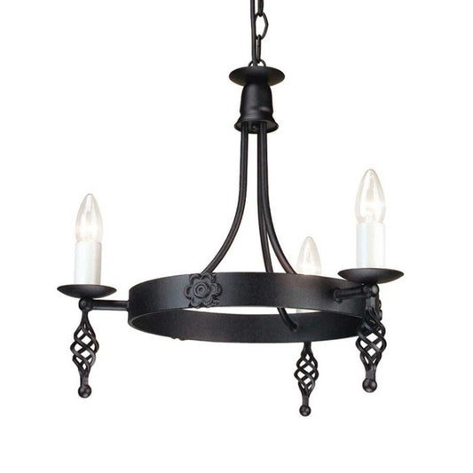Elstead Lighting Belfry 3-Light Black Wagon Wheel Chandelier