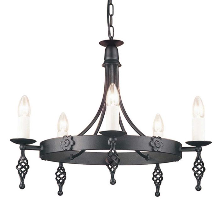 Elstead Lighting Belfry 5-Light Black Wagon Wheel Chandelier