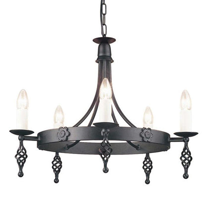 Elstead Lighting Belfry 5-Light Black Wagon Wheel Chandelier