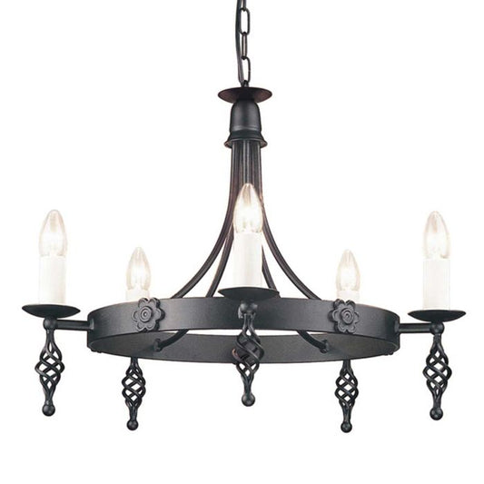 Elstead Lighting Belfry 5-Light Black Wagon Wheel Chandelier