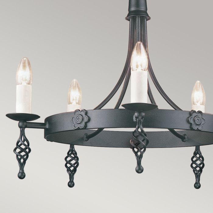Elstead Lighting Belfry 5-Light Black Wagon Wheel Chandelier