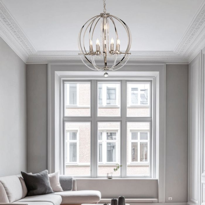 Elstead Lighting Cassie 7-Light Polished Nickel Plated Globe Chandelier