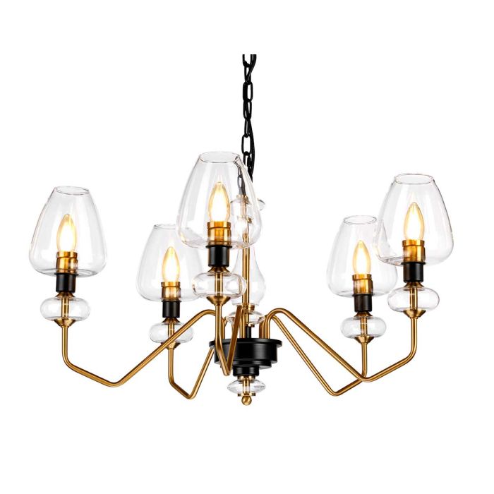 Elstead Lighting Armand 5-Light Aged Brass & Charcoal Black Glass Chandelier