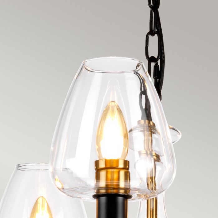 Elstead Lighting Armand 5-Light Aged Brass & Charcoal Black Glass Chandelier