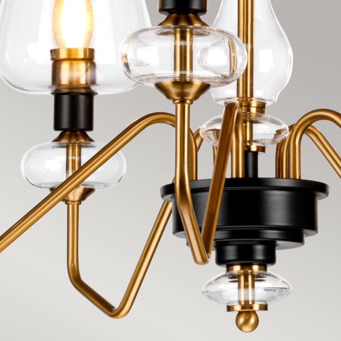 Elstead Lighting Armand 5-Light Aged Brass & Charcoal Black Glass Chandelier