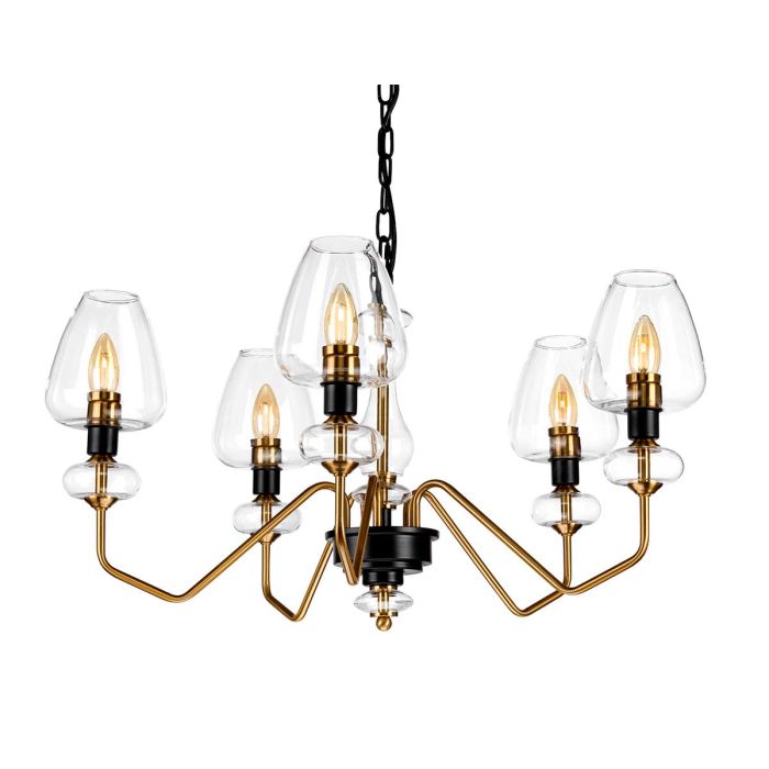 Elstead Lighting Armand 5-Light Aged Brass & Charcoal Black Glass Chandelier