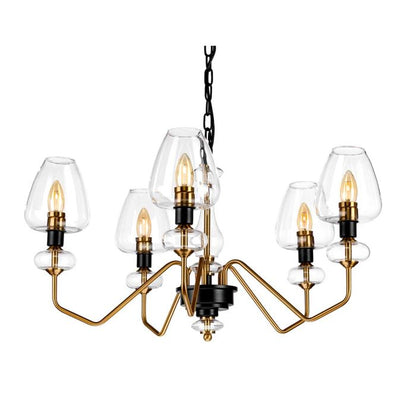 Elstead Lighting Armand 5-Light Aged Brass & Charcoal Black Glass Chandelier