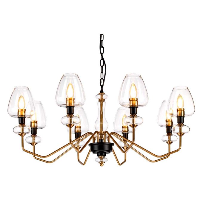 Elstead Lighting Armand 8-Light Aged Brass & Charcoal Black Glass Chandelier