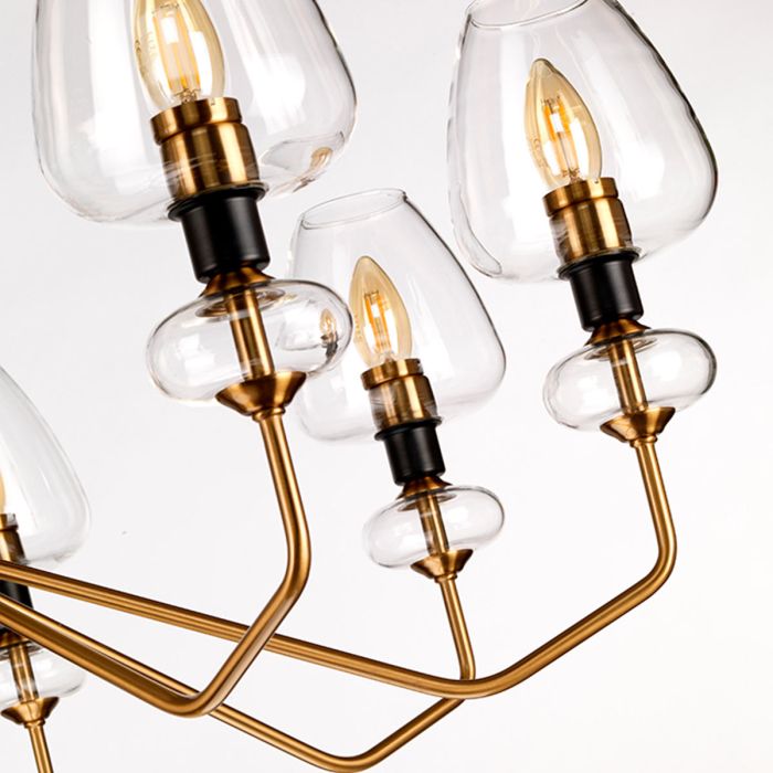 Elstead Lighting Armand 8-Light Aged Brass & Charcoal Black Glass Chandelier