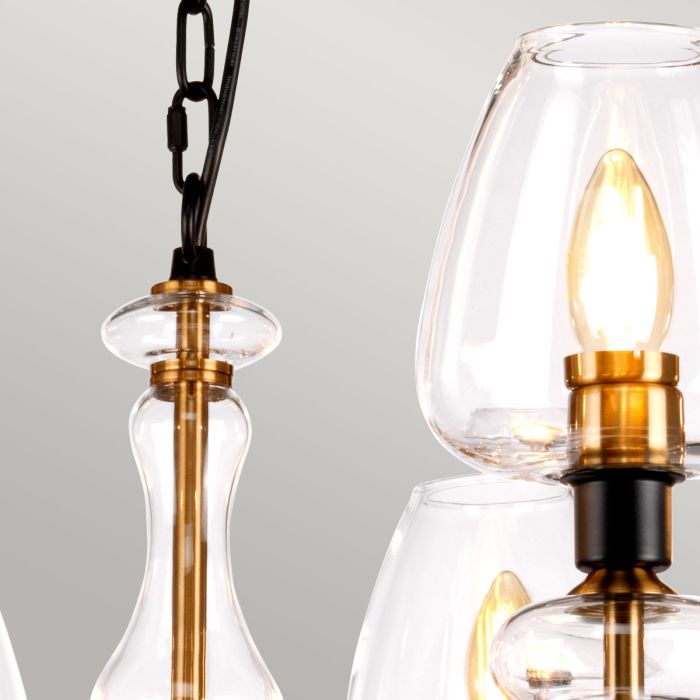 Elstead Lighting Armand 8-Light Aged Brass & Charcoal Black Glass Chandelier
