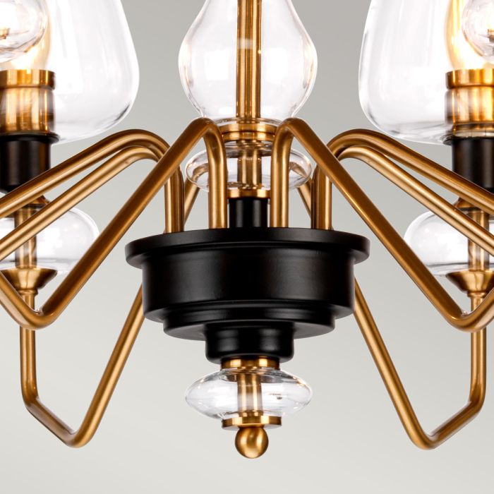 Elstead Lighting Armand 8-Light Aged Brass & Charcoal Black Glass Chandelier