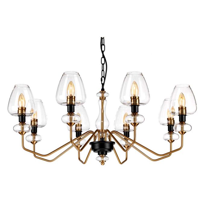 Elstead Lighting Armand 8-Light Aged Brass & Charcoal Black Glass Chandelier