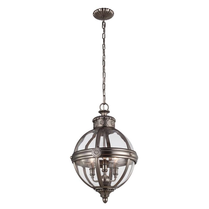Generation Lighting (Feiss) Adams 3-Light Antique Nickel Globe Pendant Chandelier
