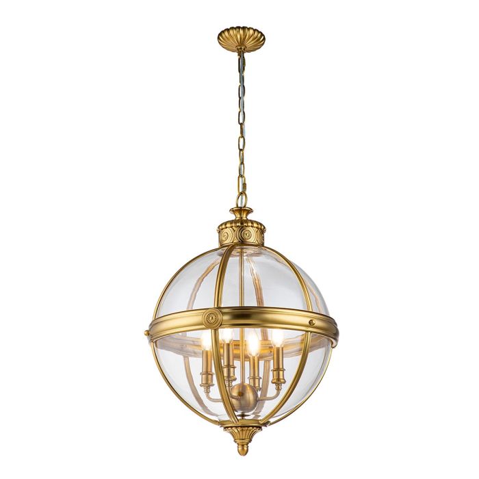 Generation Lighting (Feiss) Adams 4-Light Burnished Brass Globe Pendant Chandelier