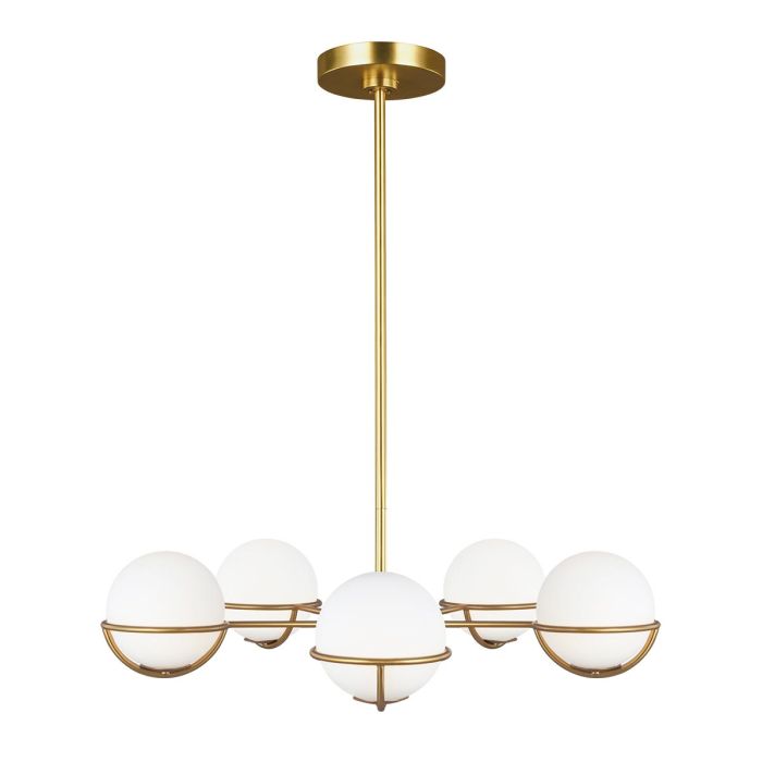 Generation Lighting (Feiss) Apollo 5-Light Burnished Brass Opal Glass Globe Chandelier