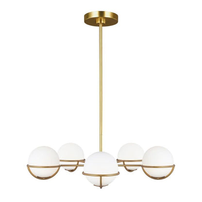 Generation Lighting (Feiss) Apollo 5-Light Burnished Brass Opal Glass Globe Chandelier