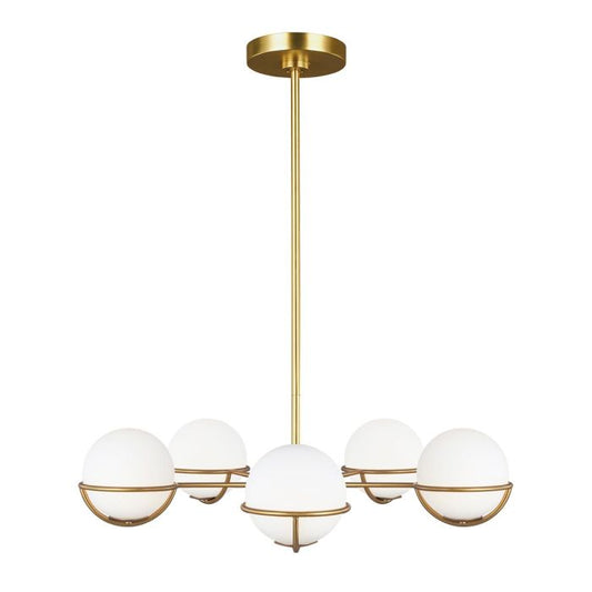 Generation Lighting (Feiss) Apollo 5-Light Burnished Brass Opal Glass Globe Chandelier
