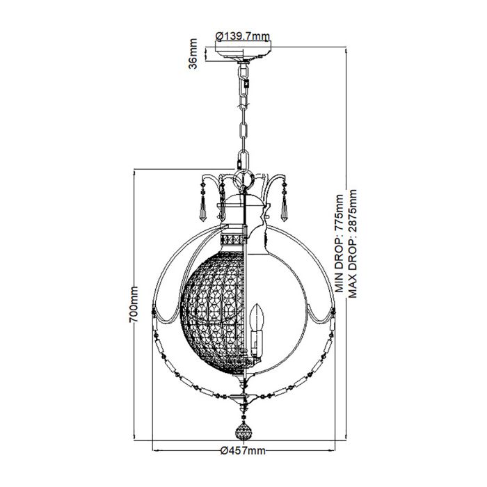Generation Lighting (Feiss) Bellini 3-Light Oxidized Bronze / British Bronze Crystal Globe Chandelier