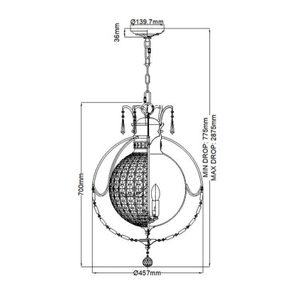 Generation Lighting (Feiss) Bellini 3-Light Oxidized Bronze / British Bronze Crystal Globe Chandelier