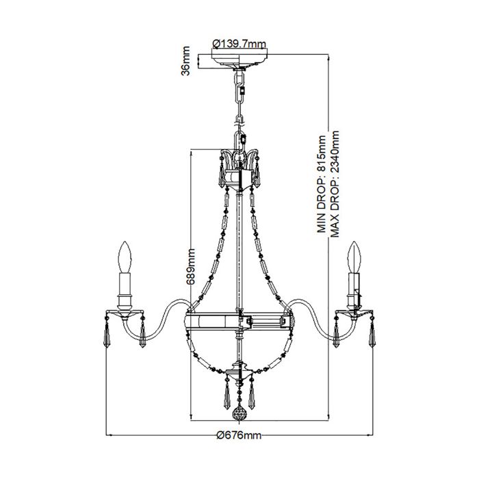 Generation Lighting (Feiss) Bellini 6-Light Oxidized Bronze / British Bronze Crystal Chandelier
