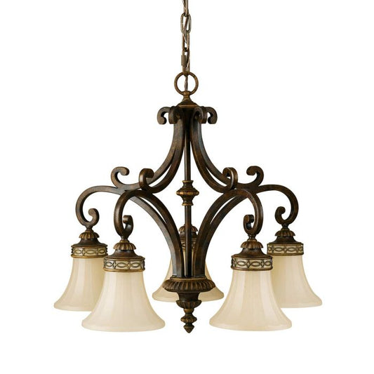 Generation Lighting (Feiss) Drawing Room 5-Light Walnut Glass Chandelier