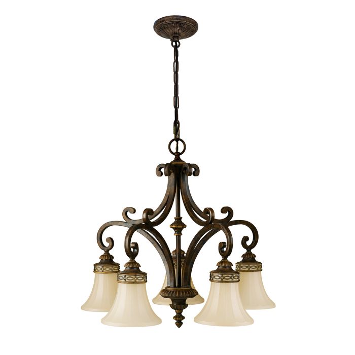 Generation Lighting (Feiss) Drawing Room 5-Light Walnut Glass Chandelier