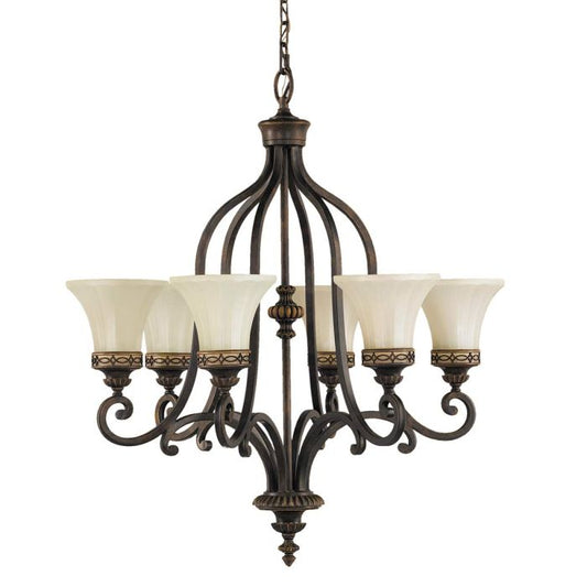 Generation Lighting (Feiss) Drawing Room 6-Light Walnut Glass Chandelier