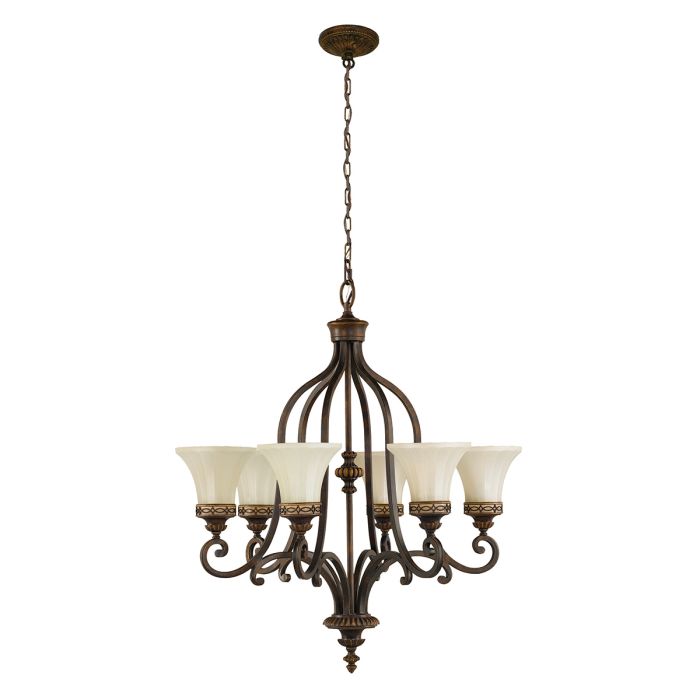Generation Lighting (Feiss) Drawing Room 6-Light Walnut Glass Chandelier