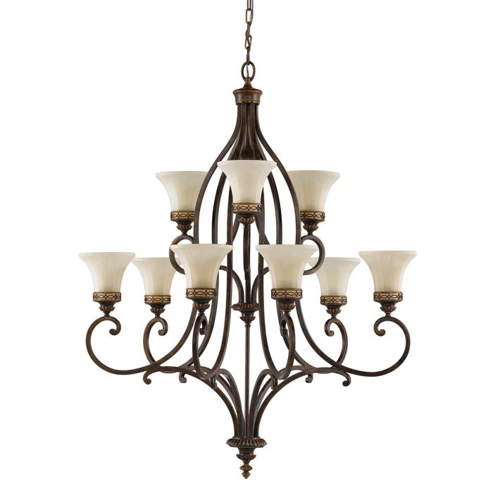 Generation Lighting (Feiss) Drawing Room 9-Light Walnut Glass Chandelier