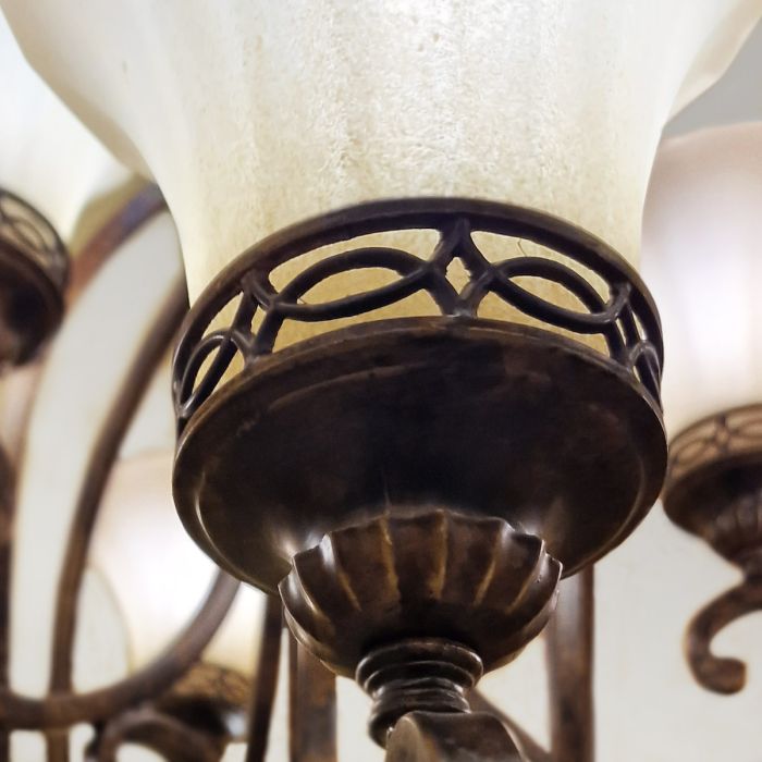 Generation Lighting (Feiss) Drawing Room 9-Light Walnut Glass Chandelier