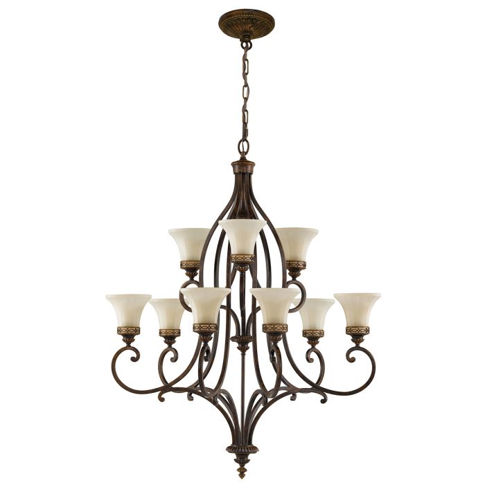 Generation Lighting (Feiss) Drawing Room 9-Light Walnut Glass Chandelier