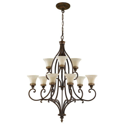Generation Lighting (Feiss) Drawing Room 9-Light Walnut Glass Chandelier