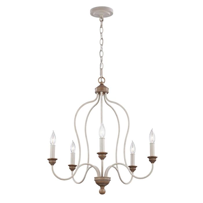 Generation Lighting (Feiss) Hartsville 5-Light Chalk Washed / Beachwood Candle Chandelier